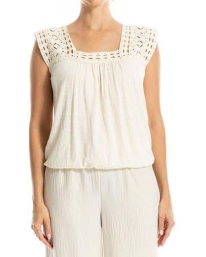Max Studio Open Stitch Square Neck Top - White