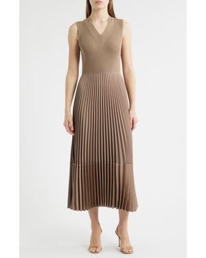 BOSS Fararan Pleated Mixed Media Maxi Dress - Brown