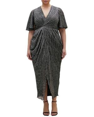 City Chic Lily Metallic Ruched Dress - Black