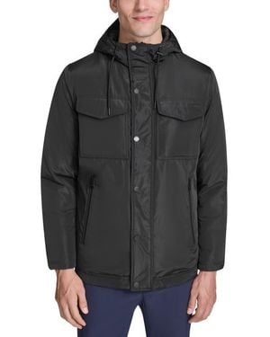 Kenneth Cole Hooded Utility Pocket Jacket - Black