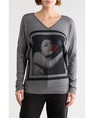 Go Couture Romantic Rose Graphic Sweater - Gray