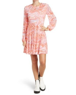 Love By Design Catherine Long Sleeve Mesh Babydoll Dress - Pink