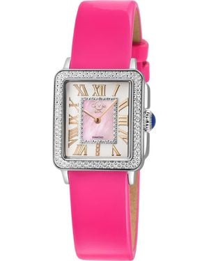 Gv2 Rectangular Diamond Leather-Strap Watch - Pink