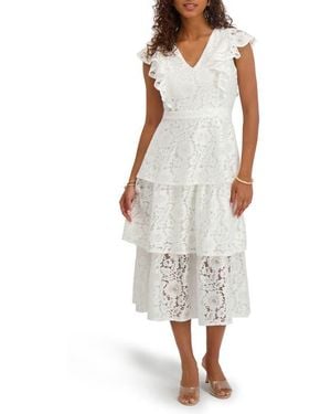 Kensie Floral Lace Midi Dress - White