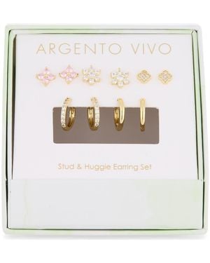 Argento Vivo Cubic Zirconia Clover Mixed Stud & Huggie Earring Set - White