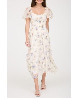 Blu Pepper Flutter Sleeve Floral Midi Dress - Multicolor