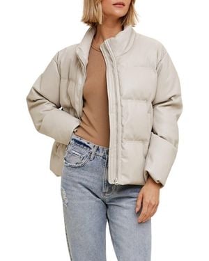 Wishlist Faux Leather Puffer Jacket - Gray