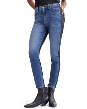 7 For All Mankind Seven Two-Tone High Waist Ankle Skinny Jeans - Blue