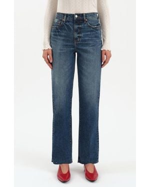 DAZE Sun Raw Hem High Waist Crop Straight Leg Jeans - Blue