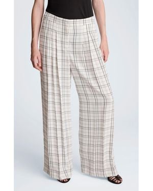 Kenneth Cole Plaid High Waist Triple Pleat Wide Leg Pants - Multicolor