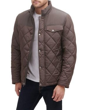 Cole Haan Cole Haan Mixed Media Faux Shearling Lined Diamond Quilted Jacket - Brown