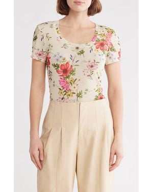Avec Les Filles Floral Mesh Top - Metallic