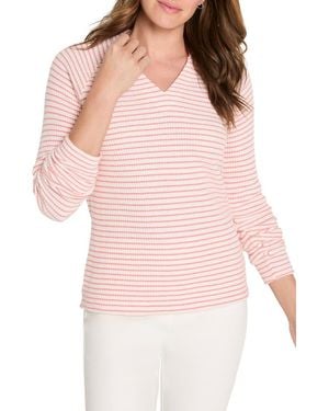 NIC+ZOE Stripe Thermal Split Neck Long Sleeve Top - Pink