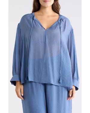 Vince Camuto Split Neck Long Sleeve Top - Blue