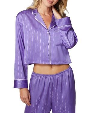 Florence By Mills Stardust Satin Crop Pajama Shirt - Purple