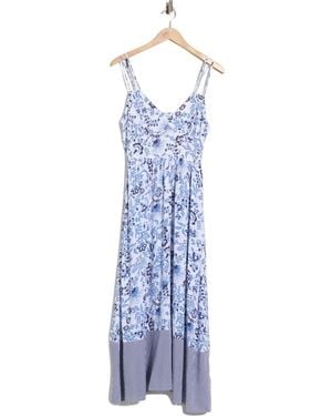 Ellen Tracy Floral Strappy Challis Midi Dress - Blue