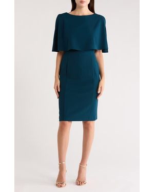 Connected Apparel Cape Sleeve Crepe Sheath Dress - Blue