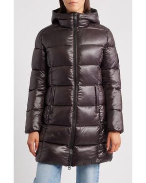 Save The Duck Ines Water Repellent Longline Hooded Puffer Jacket - Brown