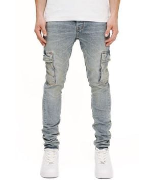 Purple Brand Pumice Washed Skinny Cargo Jeans - Blue