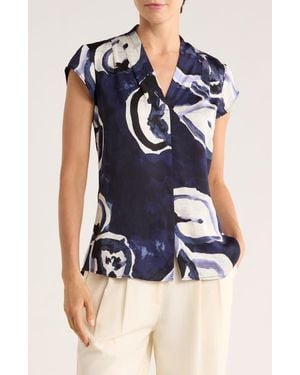 NIC+ZOE Watercolor Vines Split Neck Top - Blue
