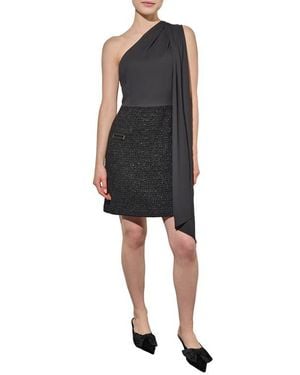 Ming Wang Mixed Media One-Shoulder Dress - Black