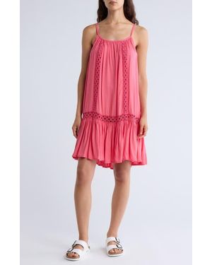 Boho Me Tonal Lace Scoop Neck Dress - Red