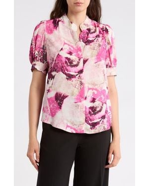 DKNY Short Sleeve Button-Up Shirt - Pink