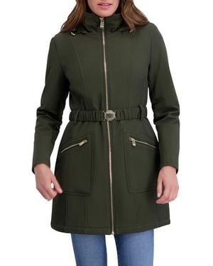 Kensie Soft Shelled Hooded Belted Zip-Up Coat - Green