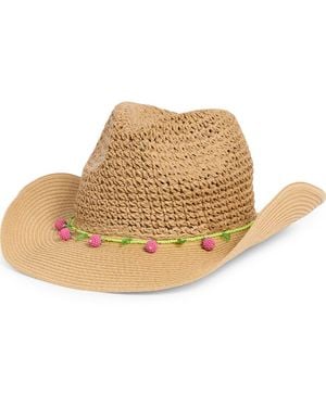 BCBGeneration Crochet Straw Cowboy Hat With Bead Trim - Natural