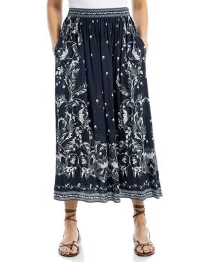 Max Studio Floral Pull-On Skirt - Blue