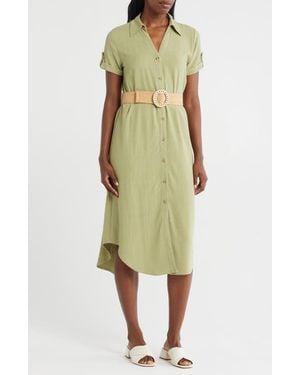 ZOE AND CLAIRE Belted Shirtdress - Green