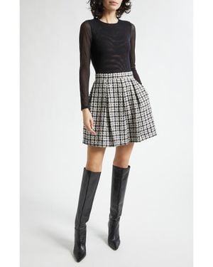 Alice + Olivia Chara Sheer Sleeve Tweed Dress - Black