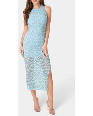 Bebe Daisy Lace Body-Con Halter Dress - Blue