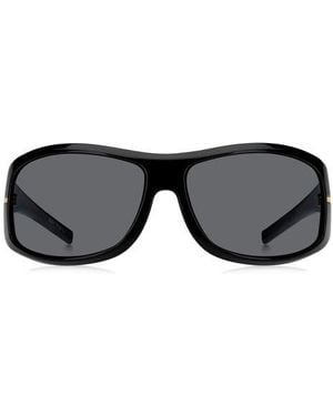 BOSS 70Mm Rectangular Wraparound Sunglasses - Black