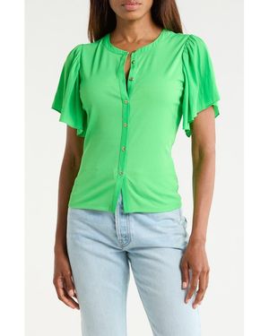 Ramy Brook Colette Mixed Media Flutter Sleeve Top - Green