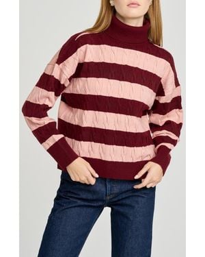 Wayf Sally Cable Knit Turtleneck Sweater - Red