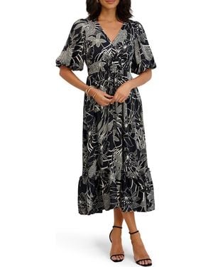 Kensie Puff Sleeve Midi Dress - Black