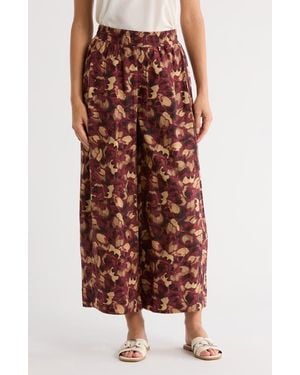 Democracy Skyrise Print Crop Wide Leg Pants - Red