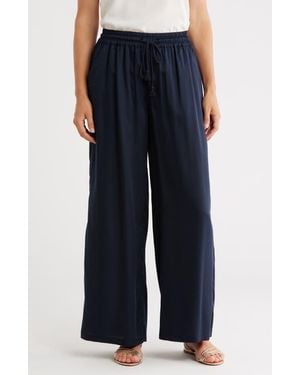Tahari Wide Leg Drawstring Pants - Blue