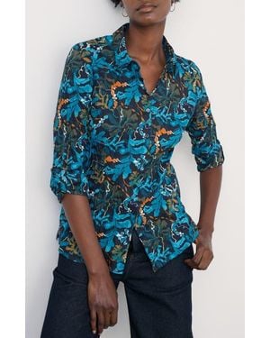 Seasalt Cornwall Larissa Printed Organic Cotton Button-Up Shirt - Blue