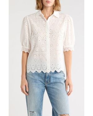 Forgotten Grace Puff Sleeve Eyelet Shirt - White