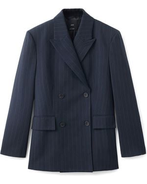 Mango Selection Pinstripe Double Breasted Blazer - Blue