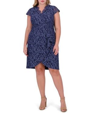 Vince Camuto Scallop Ruffle Sheath Dress - Blue