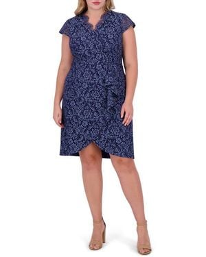 Vince Camuto Scallop Ruffle Sheath Dress - Blue
