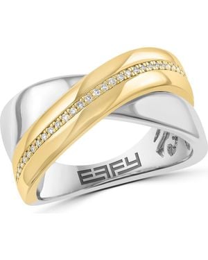 Effy 14K Plated Sterling Diamond Crisscrossing Band Ring - Metallic