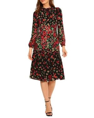 Maggy London Floral Long Sleeve Midi Dress - Red