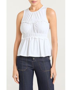 Cinq À Sept Pania Smocked Ruffle Sleeveless Top - Blue