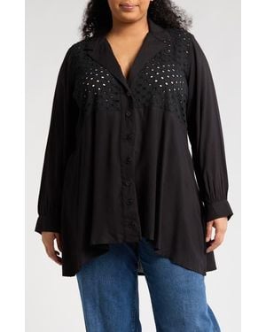 Boho Me Eyelet Button-Up Shirt - Black