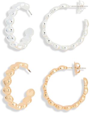Leith Set Of 2 Textured Hoop Earrings - White