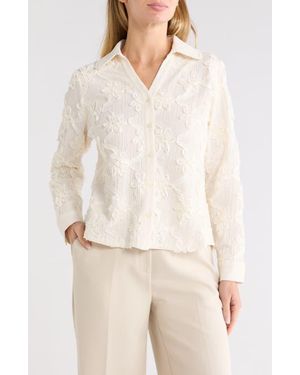 Adrianna Papell Appliqué Flower Blouse - Natural